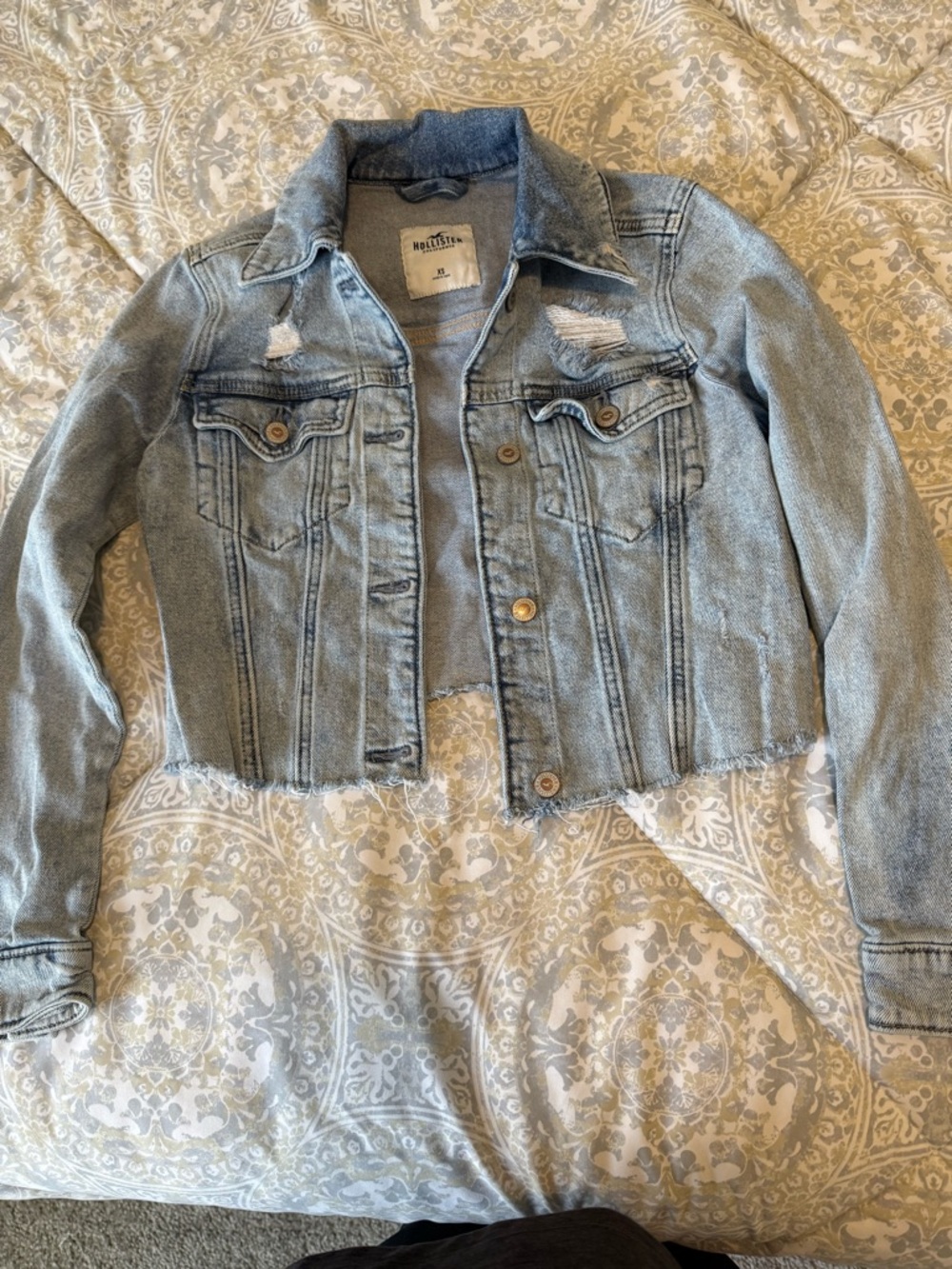 Hollister Light Blue Distressed Cropped Denim Jacket